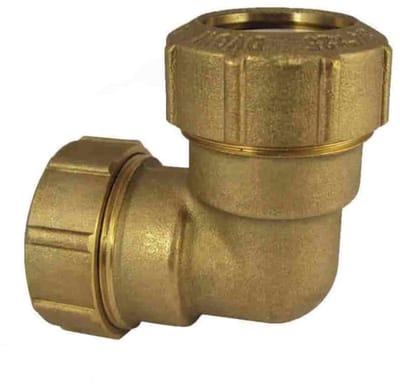Messing PE Koppeling 20mm, 90° Hoek - Drinkwater