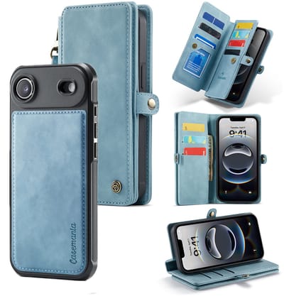 Casemania Hoesje Geschikt voor Apple iPhone Air - Aqua Blue - Geschikt voor MagSafe - Luxe Kunstlederen 2 in 1 Kunstlederen Portemonnee Book Case met Extra Vakken