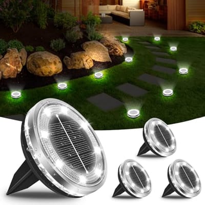 Zonnelampen voor buiten – 4 stuks, IP65 waterdicht, 12 LEDs, Koel wit Tuinverlichting met zonnepaneel