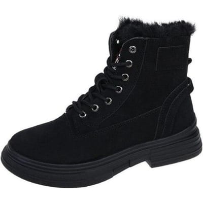 Hiver Nouvelles Bottes de Neige Style Femme Plus Velours Épais Daim Vache Bottes Martin Automne Hiver Chaud Fourrure Chaussures Coton Femme 40 noir