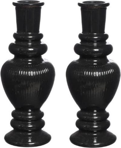 Ideas 4 Seasons Bloemenvaas Venice - 2x - gekleurd glas - ribbel zwart - D5,7 x H15 cm
