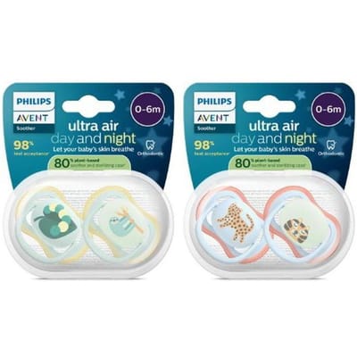 Lot de 4 sucettes ultra air - PHILIPS AVENT - SCF087/22 - Jour et nuit - Sans BPA - Jaune / Orange