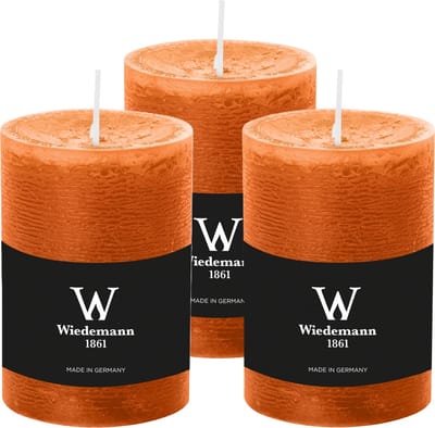 Wiedemann Cilinderkaars/stompkaars - 3x - rustieke kaars - cognac bruin - 7 x 10 cm - 43 branduren