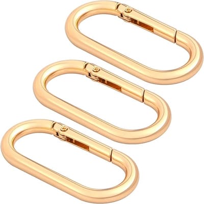 3 stuks ovale veerringclips, metalen sleutelhangers, tasclips, stevige O-ring karabijnhaak voor sleutelhangers, rugzakken en sleutels, Goud