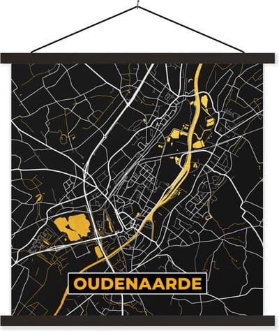 Posterhanger incl. Poster 60x60 cm - Schoolplaat - Kaart - Oudenaarde - Goud - Plattegrond - Stadskaart - Textielposter - Zwarte latten - Stadskaart