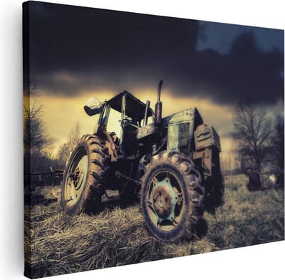 Artaza Canvas Schilderij Tractor - 40x30 cm - Klein - Wanddecoratie Natuur - Muurdecoratie Herfst - Kamer Accessoires