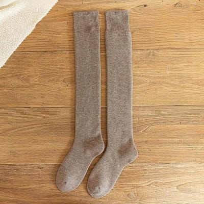 Dames Winter Warme Lange Sokken Verdikken Zachte Thermische Kniehoge Kousen Effen Pluizige Vrouwelijke Over de Knie Sok Meisje kaki