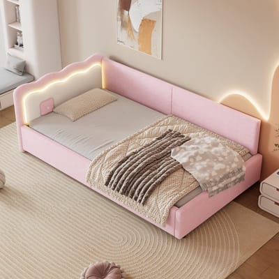 Sweiko Slaapbank 90*200 cm, LED-verlichting, wolachtige stof, zonder matras, roze