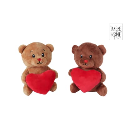 Pluche knuffelbeer met hart - zachte teddybeer 15cm multi kleuren.