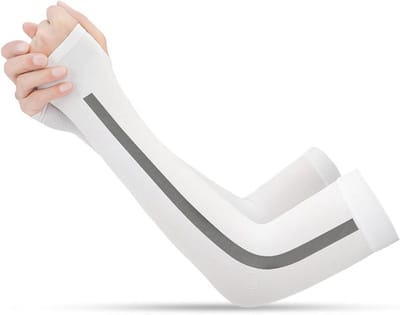 Armmouwen om de armen te bedekken voor heren en dames, absorberende armmanchetten voor sport, compressiemouwen in Eenheidsmaat - Zwart/Wit.
