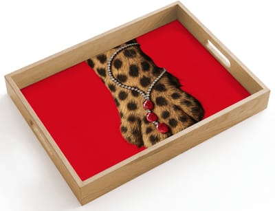 Dienblad hout 40x30 cm - Schootdienblad - Poot - Luipaard - Ketting - Edelstenen - Borrelplank rechthoek - Plateau dienbladen