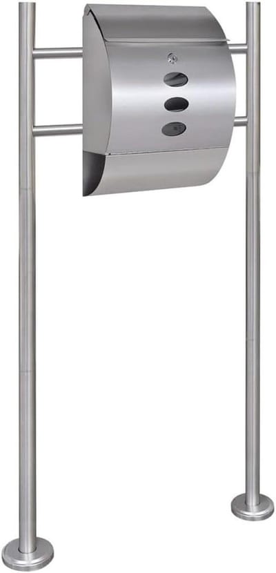 Brievenbus op standaard - Buitenpost - Post ontvangen - Met krantenhouder - 31 x 12 x 40 cm - Zilver