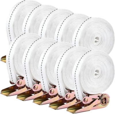 Spanbanden met ratel - Sjorbanden set - Vastzetten lading - Hoge trekkracht - 6 meter lengte - Wit