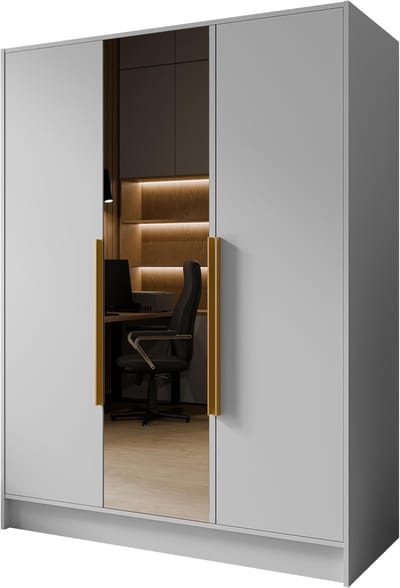 Kledingkast Goya II 150 cm met spiegel (wit, gouden handgrepen)