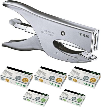 Leitz 55490081 niettang backloader-mechanisme nietcapaciteit 40 vellen mat-zilver 5.000 nietjes startuitrusting 3x 1.000 24-6 2x 1.000 24-8