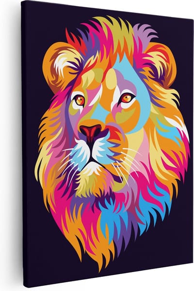 Artaza Canvas Schilderij Dierenkop Leeuw - 40x50 cm - Wanddecoratie Popart - Muurdecoratie Woonkamer - Kamer Accessoires Abstract