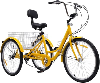 3-Wieler voor Volwassenen 24 Inch met 7 Versnellingen, Mand en LED-Verlichting