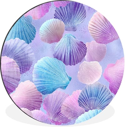 WallCircle - Wandcirkel - Muurcirkel - Schelpen - Paars - Blauw - Patroon - Aluminium - Dibond - 30x30 cm - Binnen en Buiten