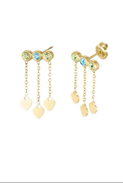 Dazzle Hearts Oorbellen | RVS (verkleurt niet) Goud & Groen & Blauw| Snelle levering | Yehwang | Beste cadeau voor haar | Kerst | Sinterklaas