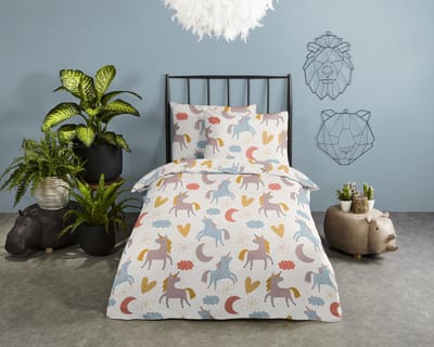 Good Morning dekbedovertrek eenhoorn en regenboog - Ledikant/ baby 100x135 cm - Multi - 100% Katoen renforc�