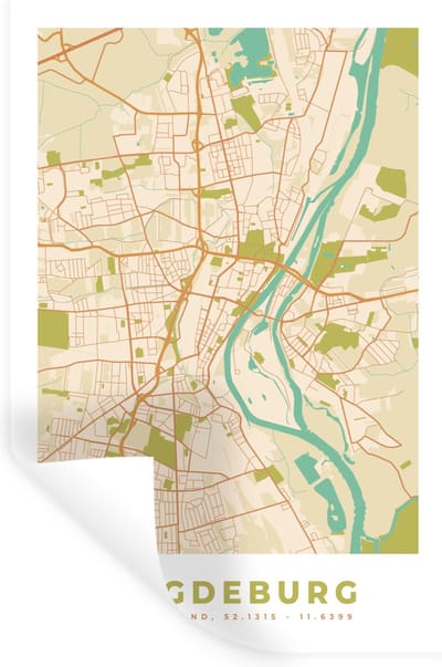 Muurstickers - Sticker Folie - Kaart - Magdeburg - Vintage - Plattegrond - Stadskaart - 20x30 cm - Plakfolie - Muurstickers Kinderkamer - Zelfklevend Behang - Zelfklevend behangpapier - Stickerfolie