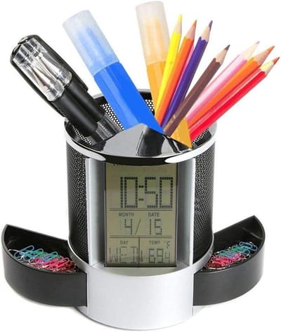 Multifunctionele Bureau Organizer met Klok, Kalender en Thermometer