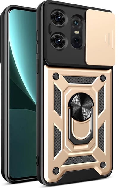 MobyDefend Hoesje - Geschikt voor Motorola Edge 50 Pro - Pantsercase Met Draaibare Ring - Goud