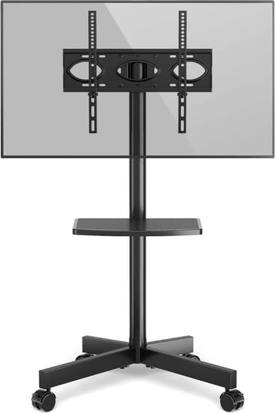 Luxe TV Standaard – Met Wielen – Mobiele Standaard – Verrijdbaar – Steunbeugel – Vernieuwd Design – Zwart