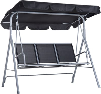Wishdor - Tuinschommelbank Voor 3 Personen - Verstelbaar En Afneembaar Dak - Metalen Frame - Grijs - 171 X 108 X 154 Cm