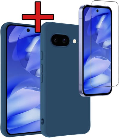Hoesje - Met Screenprotector - Geschikt voor Google Pixel 9a - Sterk & Shockproof - Telefoon Hoes - Back Cover - Siliconen Case - Telefoonhoes - Donkerblauw