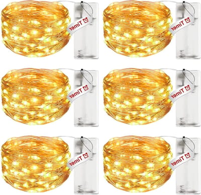 Set van 6 LED Batterij Aangedreven Sfeerverlichting met Timer - 3 m 30 LED Koperdraad Lichten voor Feest, Kerst, Halloween en Bruiloft Decoratie
