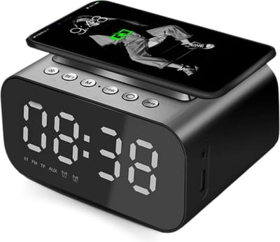Simplyway® Digitale wekker met radiofunctie - met draadloze oplader - Wekker- Zwart - Bluetooth-speaker - Wekkers digitaal - Thermometer functie - Wekkers digitaal op netstroom - Dubbel alarm-Digitale-Wekkerradio