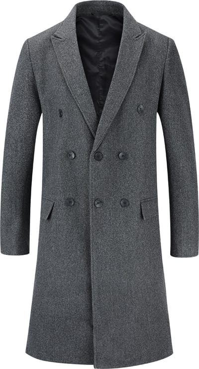 ALLTHEMEN Heren Knielange Mantel Double Breasted Jas - Wollen Lange Slim Fit Jassen - XL