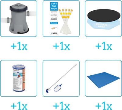 Accessoires voor Bestway Fast Set Opblaasbaar zwembad - 244x61 cm - Rond - Bestway - 57448 - Pomp - Testrips - Afdekzeil - Filter - Schoonmaakset - Grondzeil