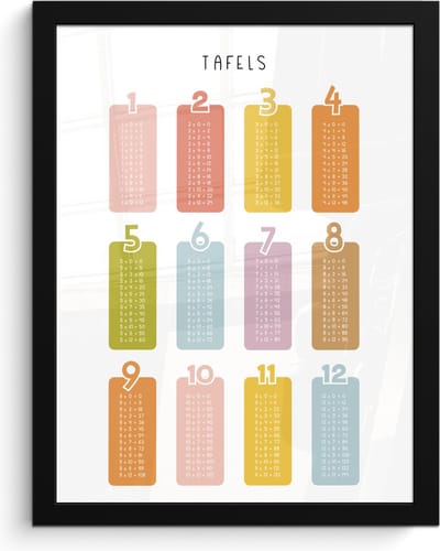 Poster in lijst - Fotolijst 30x40 cm - Posters - Tafels van vermenigvuldiging - Leren rekenen voor kinderen - Getallen oefenen - Cijfers - Kleuren - Posterlijst zwart - Kamer decoratie - Wanddecoratie kinderkamer - Muurdecoratie babykamer