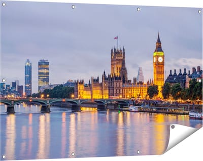 Gards Tuinposter London Big Ben en Westminster Brug - 120x80 cm - Tuindoek - Tuindecoratie - Wanddecoratie buiten - Tuinschilderij