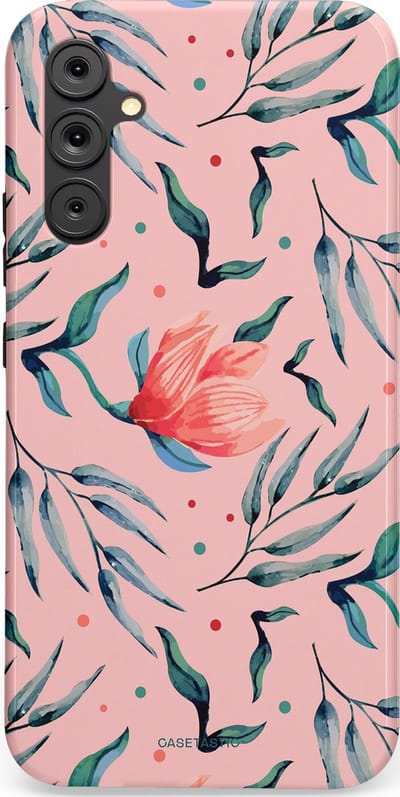 Casetastic hoesje geschikt voor Samsung Galaxy A34 (2023) 5G - Dubbellaagse bescherming - Roze Bloemen en Takken - Fashion Case - Lichtroze Zilver Perzik