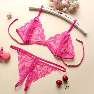 Finnacle - Kanten Lingerie - Open kruis - Cherise - Sexy Hot - Erotische Set - Vrouwen Kant - Transparante Lingerie - Sexy Kostuums - Nachtkleding - Babydoll - Open Cup Beha