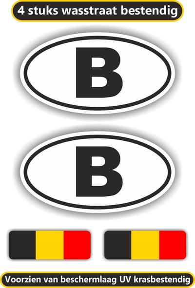 Jerma - B Belgische vlag - auto sticker - 2x ovaal 13x7 cm - 2st 7x2.5 cm - Vinyl - zelfklevend