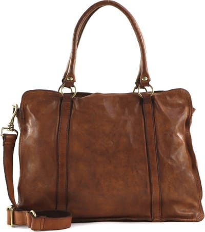 CAMPOMAGGI Leren Schoudertas Laptoptas met laptopvak Shopping Bag Cognac Bruine