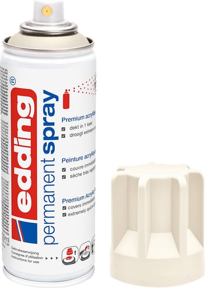 edding 5200 spuitverf in spuitbus - crèmewit mat - 1 stuk - 200 ml verf - direct dekkend – 0,7-1 m2 oppervlak - acrylverf voor het lakken en versieren van glas, metaal, hout, keramiek, kunststof, canvas - permanent spray, verfspray