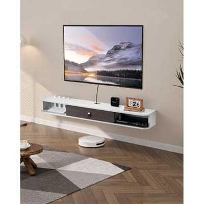 VEVOR TV-meubel Hangende Muurbeugel, TV-meubel met Kabelgat, Zwevende TV-plank met Opbergruimte voor DVD-speler Kabelbox Gameconsole, Wandkast Draagvermogen 52 kg Wit 140 cm Lengte