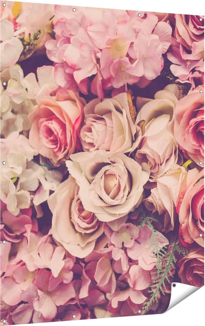 Gards Tuinposter Roze Rozen Achtergrond - Retro - Bloemen - 120x160 cm - Tuindoek - Tuindecoratie - Wanddecoratie buiten - Tuinschilderij
