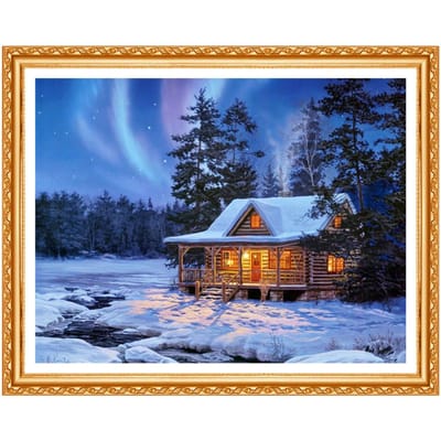 Peintures de diamant de Village d'hiver, point de croix rond 5d, broderie de diamant à faire soi-même, paysage d'hiver 20X30CM blue