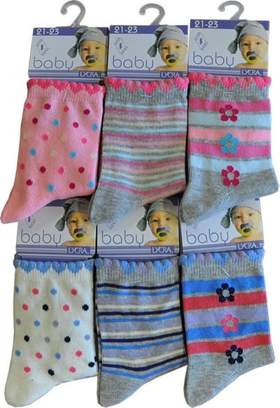 Baby sokjes Floral - maat 19/20 - 12 paar - 90% KATOEN - Zonder naad aan de teen