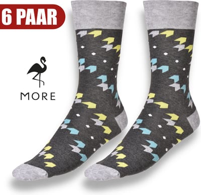 More Fashion - Elegante Heren Sokken 39/42 - 6-Pack - 74% Katoenen Sokken - Leuke Print - Kleurrijk Casual Extravagant - Grijs - MADE IN EU