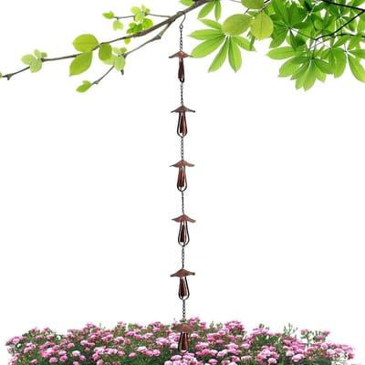 Metalen Regenketting - Waterafvoer Ketting - Tuin Decoratie - Paddenstoel Design - 130 cm - Zwart