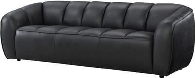 Vente-unique Driezitsbank, tweezitsbank en fauteuil in zwart leer PRADONI