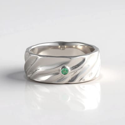 Cavill - Zilveren ring met Colombiaanse ronde smaragd 0,03 ct - 925 sterling zilver platina afwerking - Modern design golvende bezelzetting
