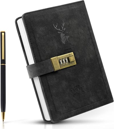 Retro-stijl PU leren dagboek met combinatie slot, 230 pagina's, A5 formaat, notitieboek voor privacy, ideaal voor mannen, vrouwen en tieners, zwart